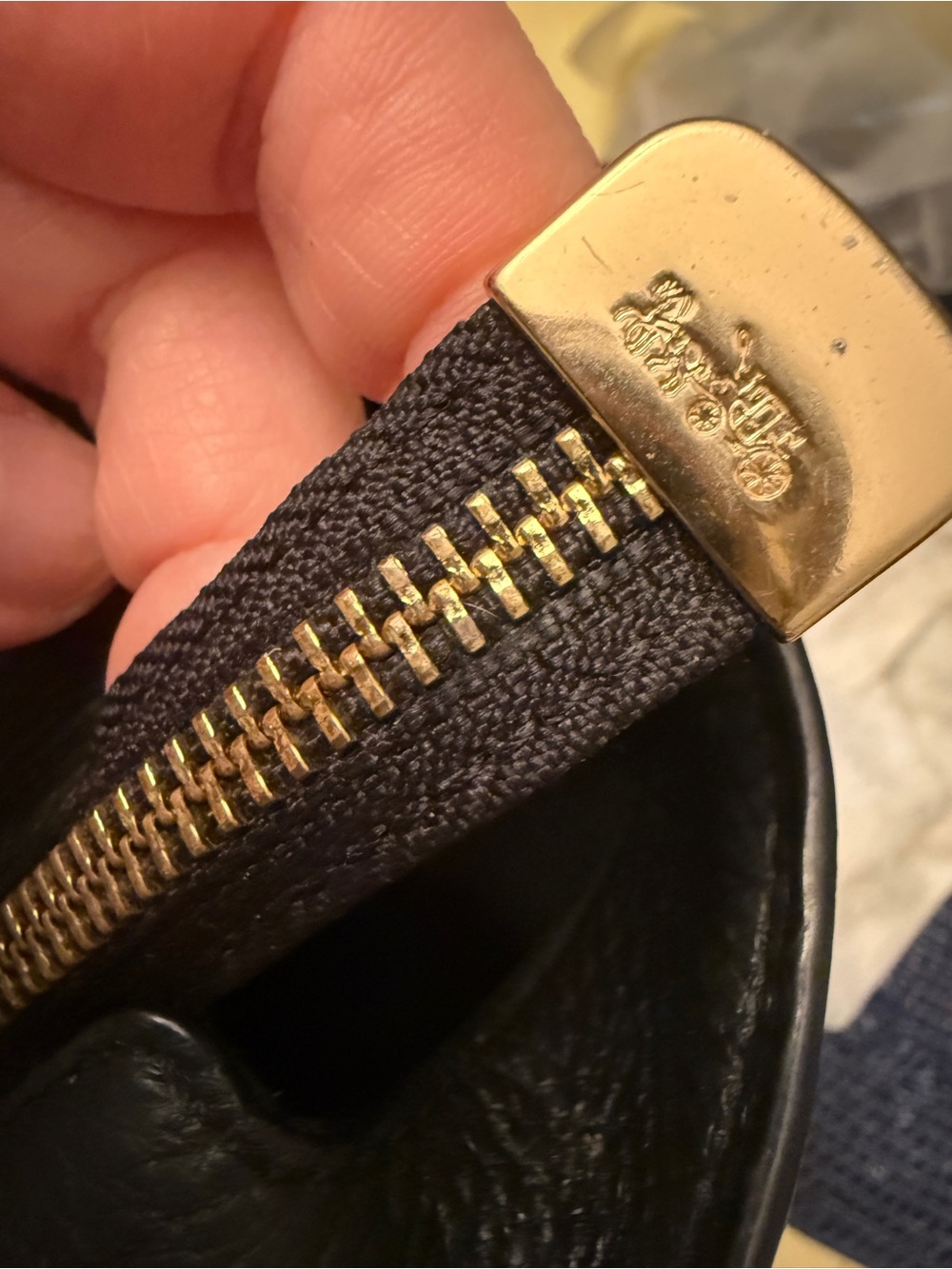 Coach Elle Black Pebbled Leather Tote with Gold Chain Straps - Picture 12 of 16